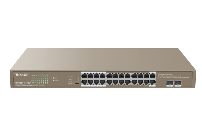 Tenda TEG1126P-24-410W 24GE+2SFP Ethernet Switch With 24-Port PoE - eBuy UAE